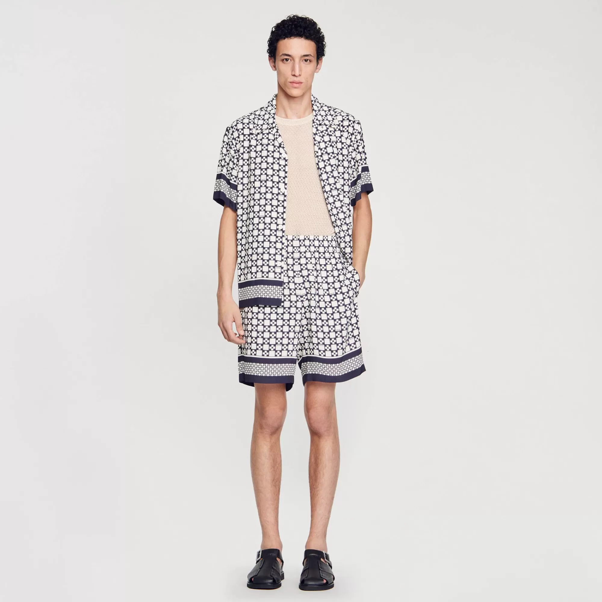 Homem Sandro Paris Bermuda Com Estampa Square Cross