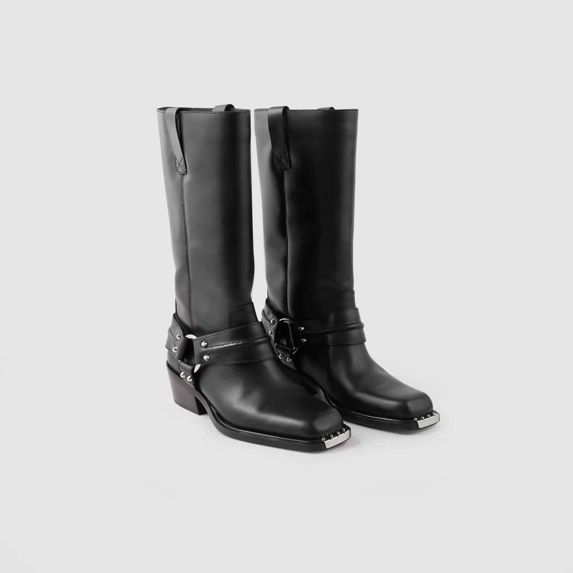 Mulheres Sandro Paris Botas De Motociclista Em Couro