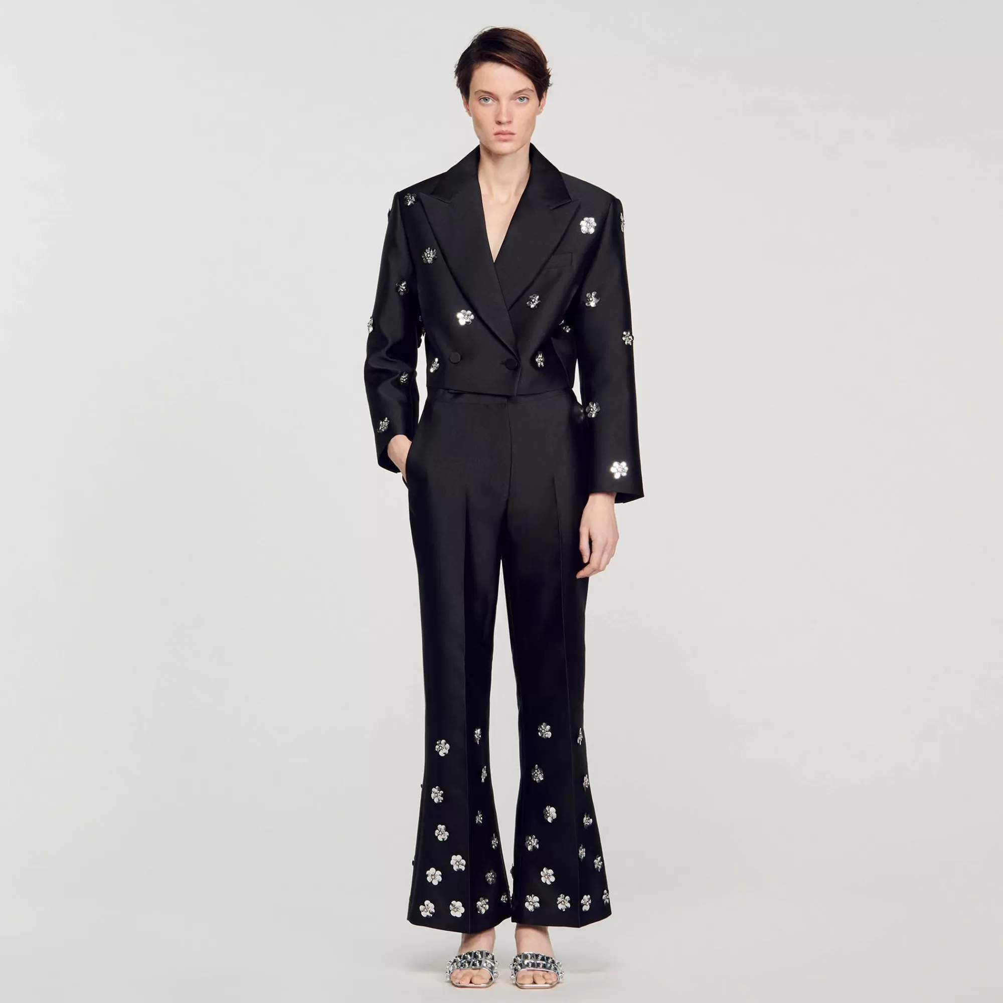 Mulheres Sandro Paris Calça De Cetim Com Lantejoulas