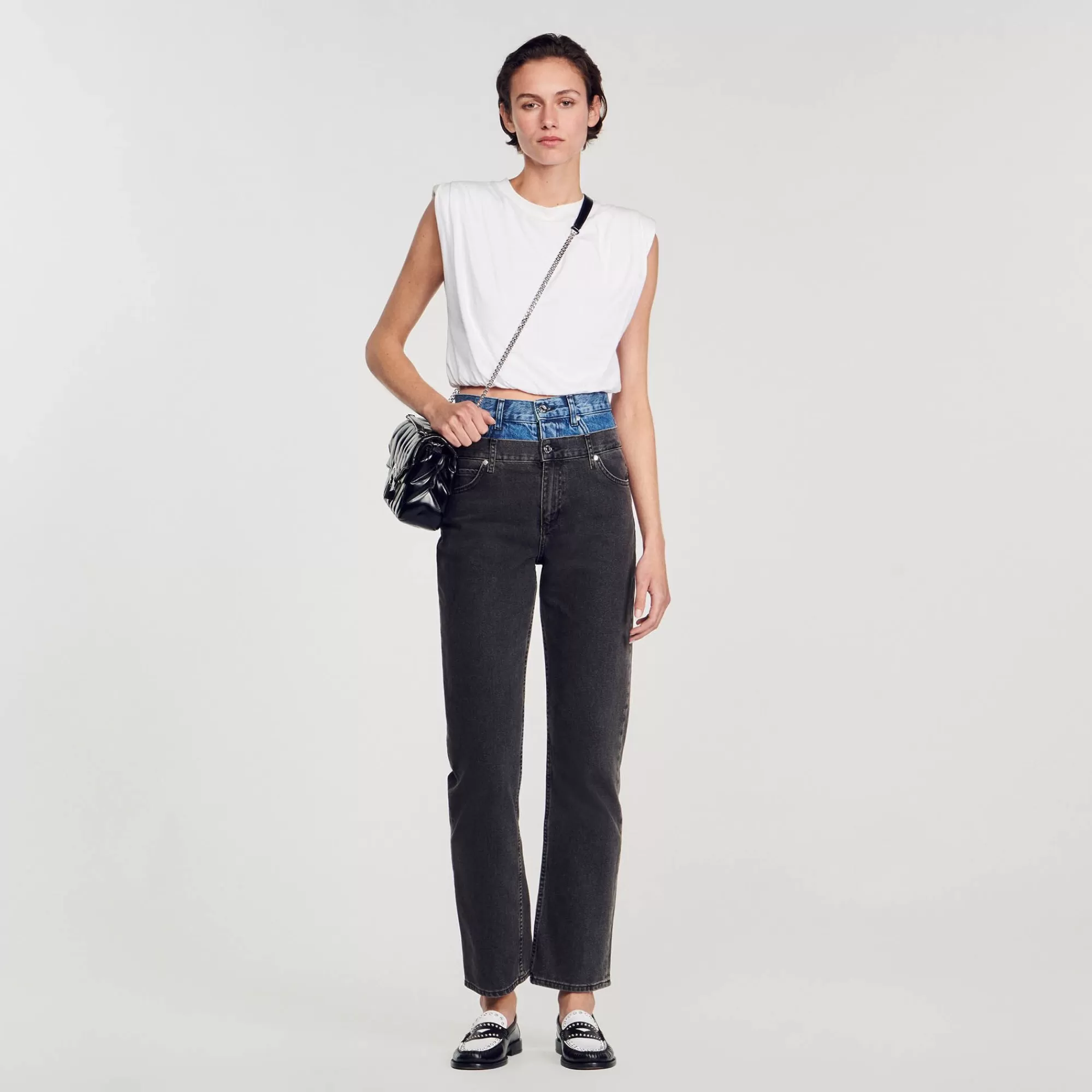 Mulheres Sandro Paris Calça Jeans Cintura Dupla Bicolor