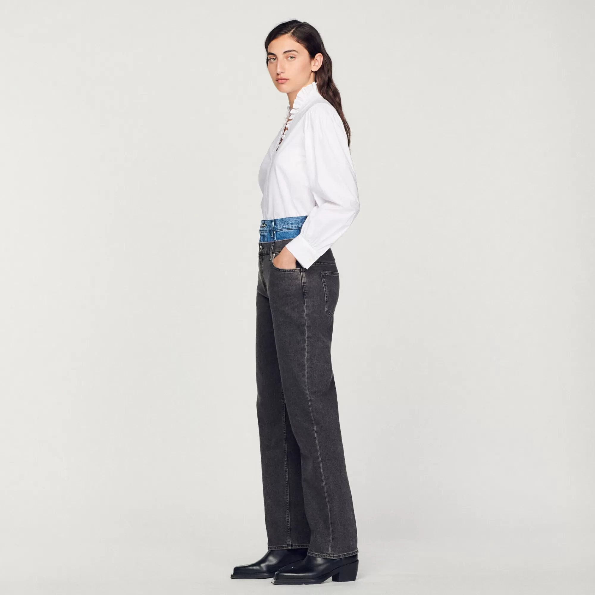 Mulheres Sandro Paris Calça Jeans Cintura Dupla Bicolor