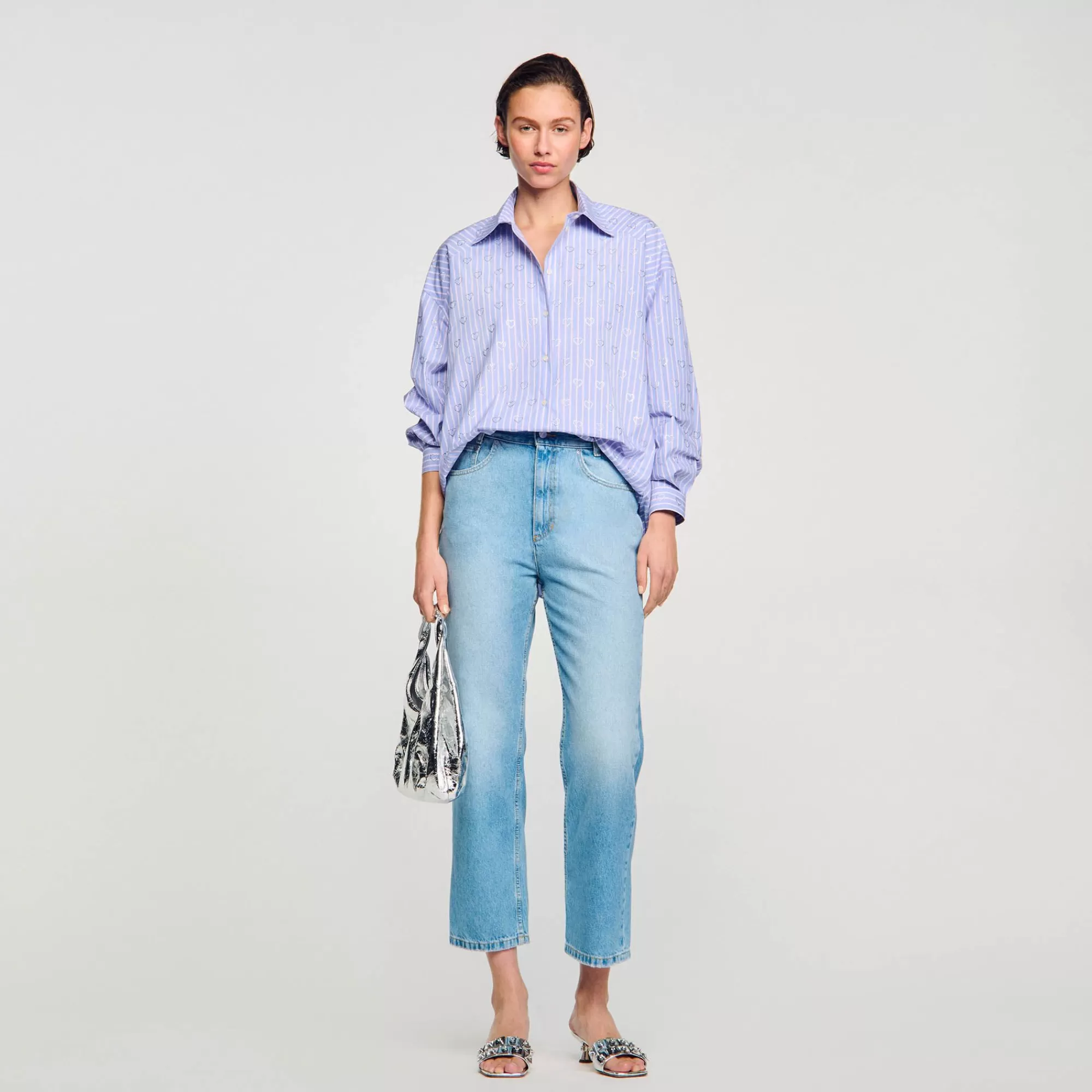 Mulheres Sandro Paris Camisa Decorada Com Coracoes De Strass