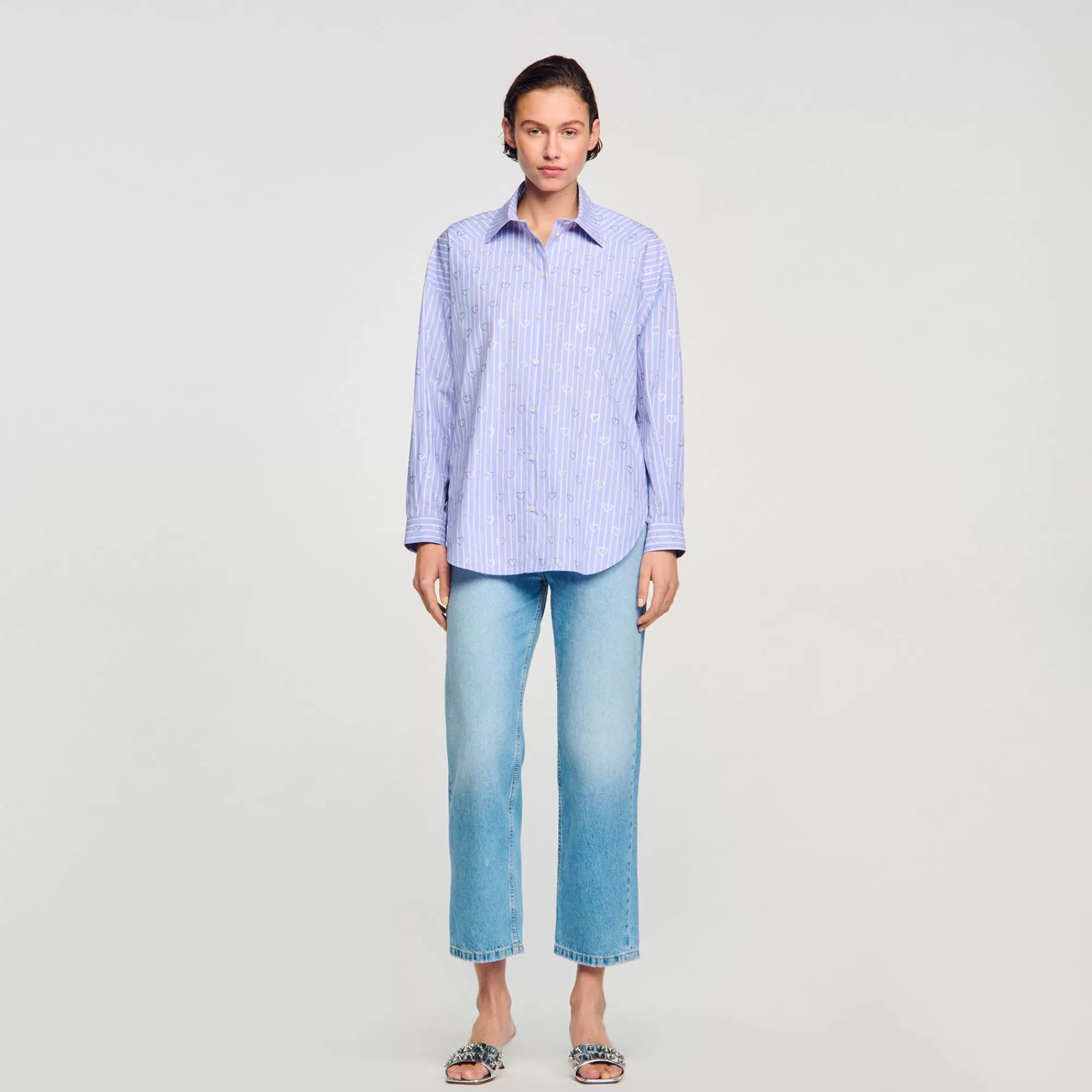 Mulheres Sandro Paris Camisa Decorada Com Coracoes De Strass