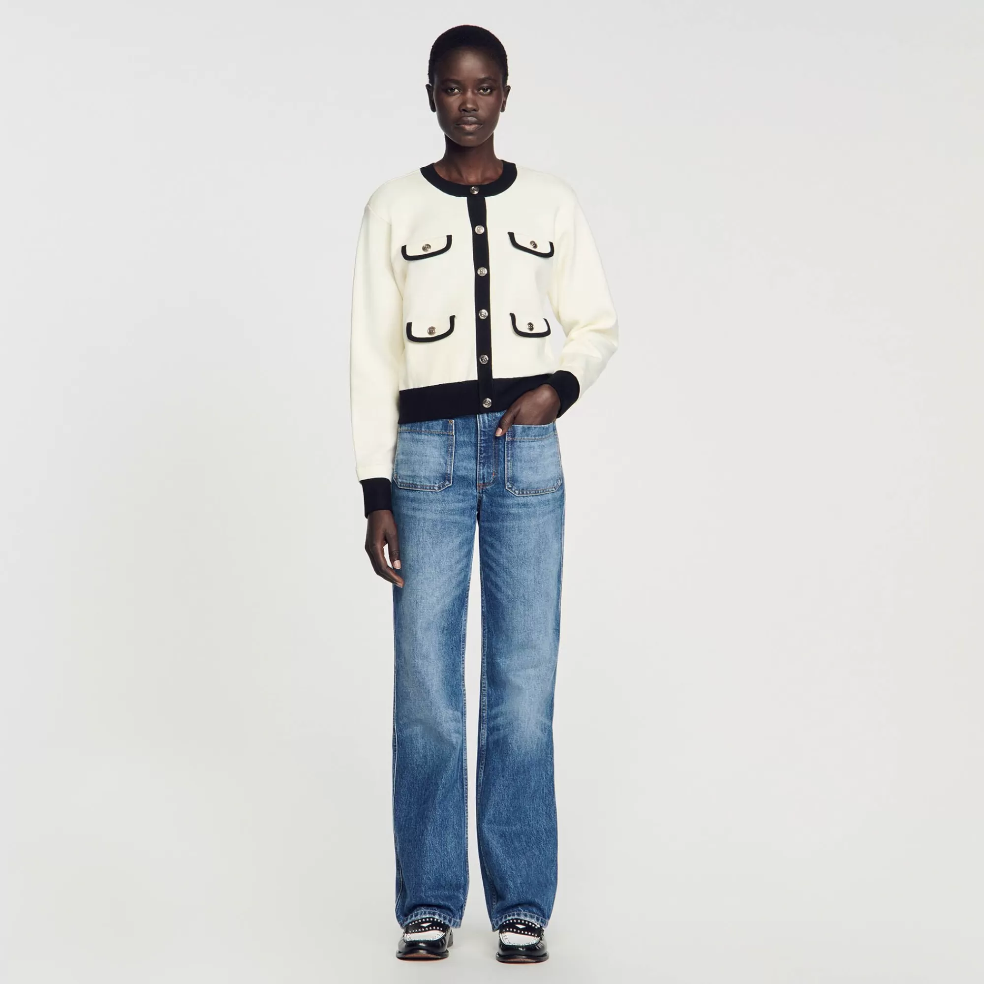 Mulheres Sandro Paris Cardiga Bicolor Com Botoes