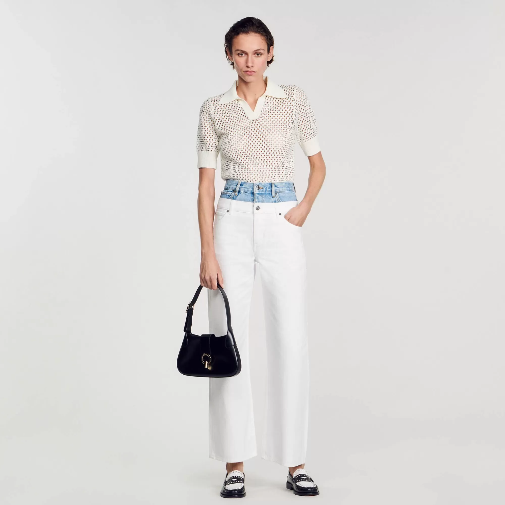 Mulheres Sandro Paris Jeans Bicolor Com Cintura Dupla