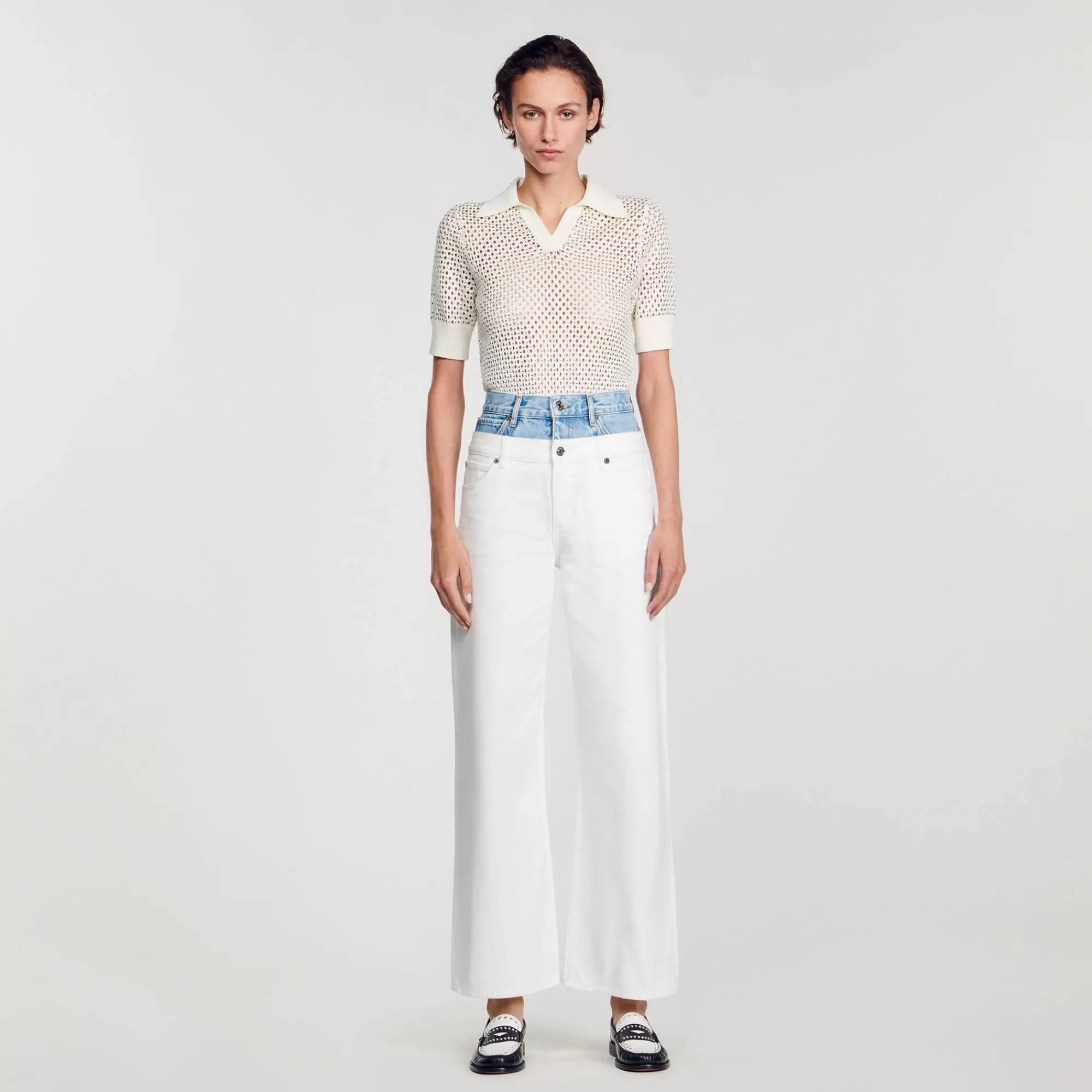 Mulheres Sandro Paris Jeans Bicolor Com Cintura Dupla