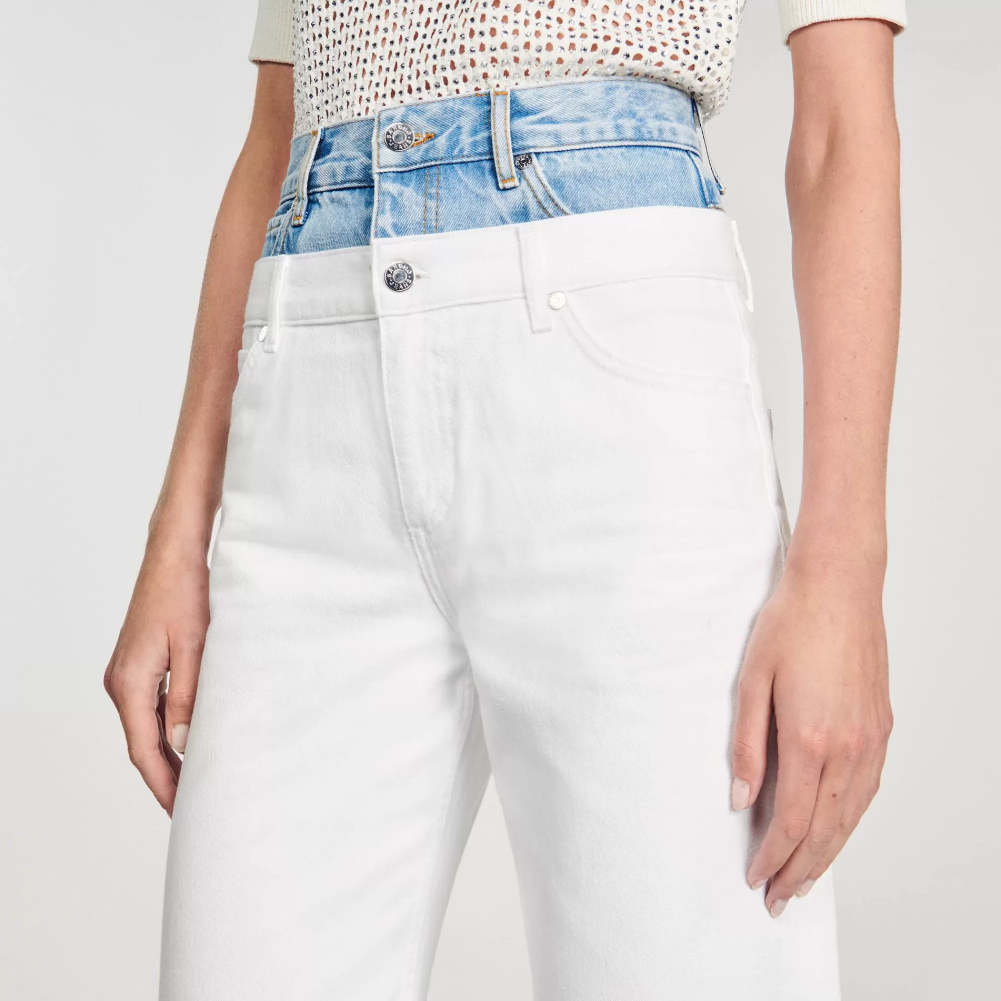 Mulheres Sandro Paris Jeans Bicolor Com Cintura Dupla