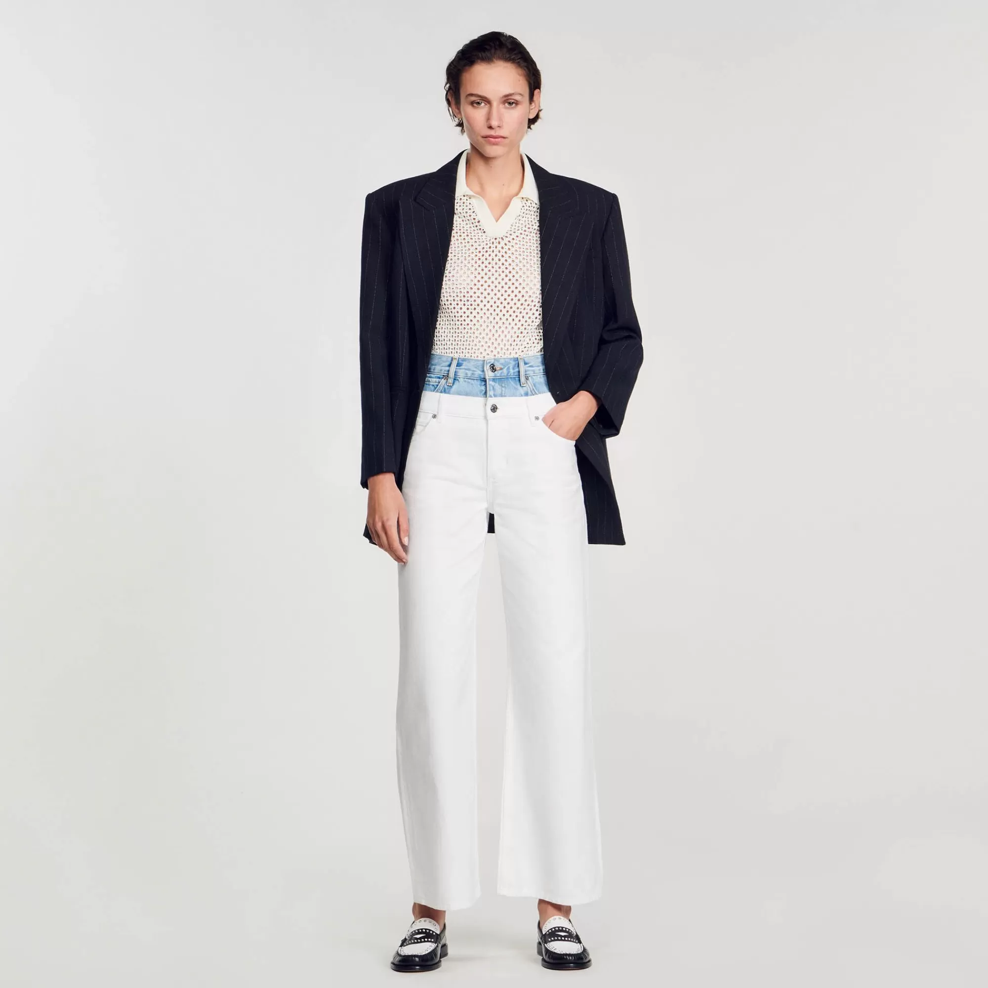Mulheres Sandro Paris Jeans Bicolor Com Cintura Dupla