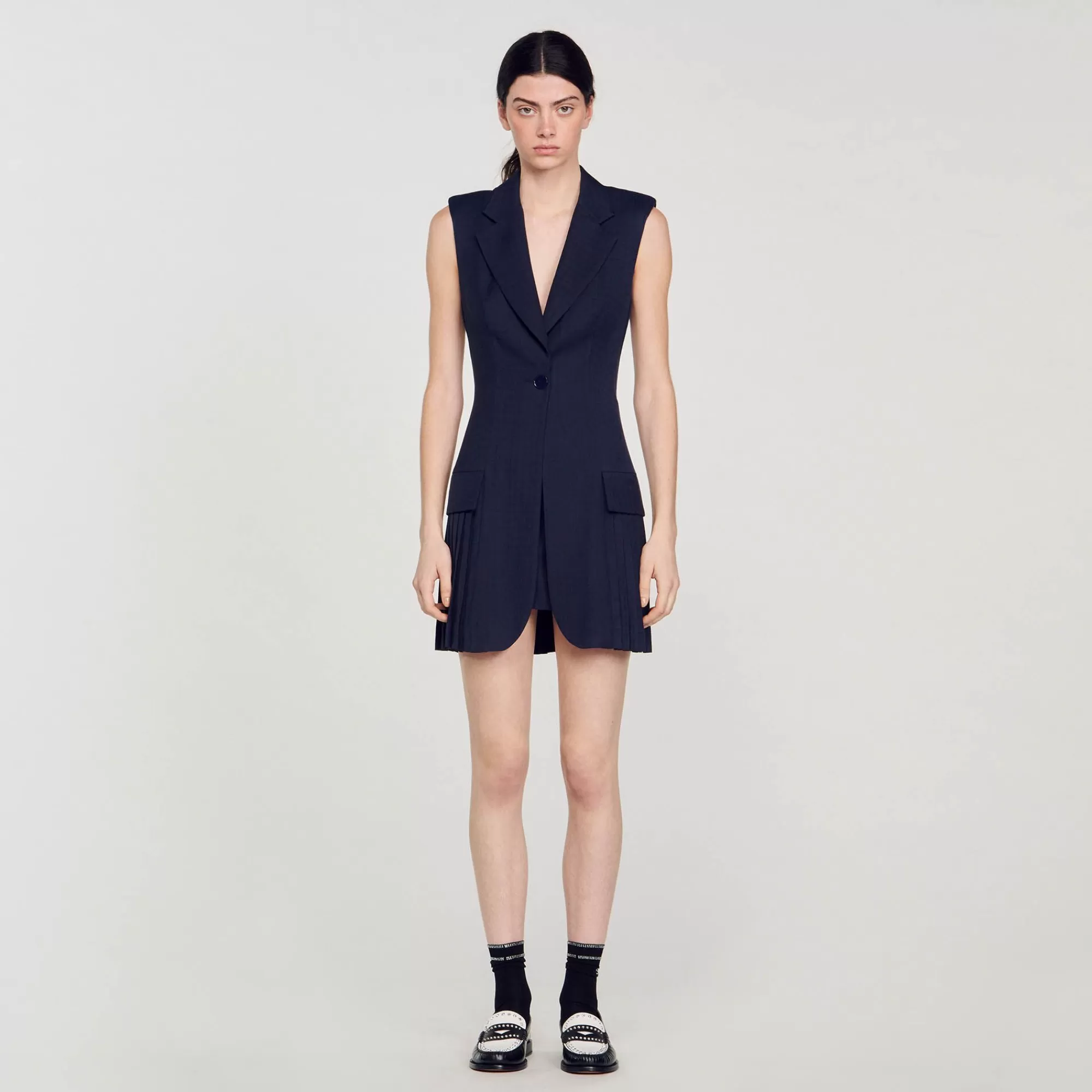 Mulheres Sandro Paris Vestido De Terno Curto Plissado